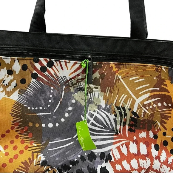 Vera Bradley Lighten Up Bag Painted Feathers Tote Black Zip Print Large Gift - Picture 6 of 8
